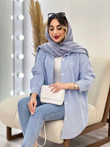 شومیز راه راه برش‌دار