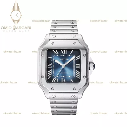 ساعت مچی کارتیه د سانتوس بند سیلور صفحه سرمه ای Cartier