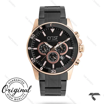 ساعت کرست مردانه 6262-5 صفحه مشکی بند مشکی Crest-10871-G