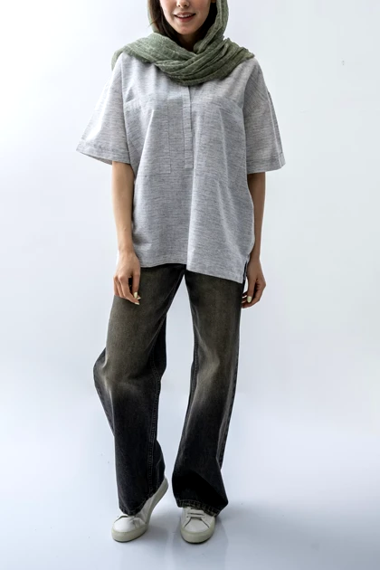 شومیز نیم قاپک دو جیب زنانه