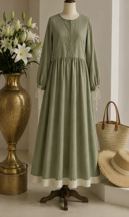 کفتان لینن دکمه دار گرین روژا