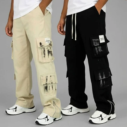 شلوار کارگو شش جیب پایین زیپ مدل sami-مشکی