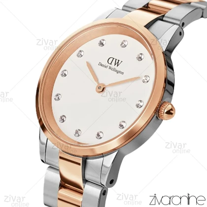 ساعت دنیل ولینگتون زنانه دورنگ رزگلد ایندکس نگین‌دار مدیوم 103449