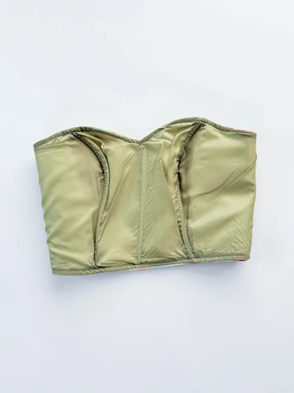 کراپ تاپ مجلسی دکلته فنر دار لینن پشت‌باز بندی