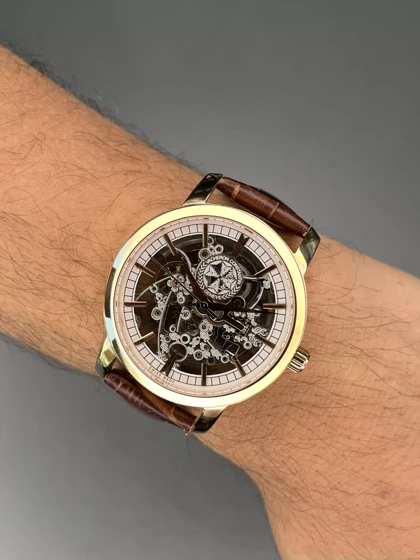 ساعت مچی وشرون کنستانتن صفحه اسکلتون چرمی قهوه ای Vacheron Constantin