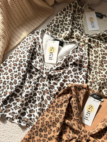 بلوز جلو پاپیونی پلنگی