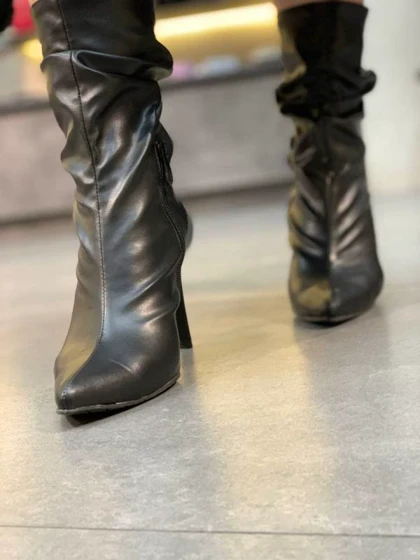 کفش نیم بوت زنانه مدل Heeled Leather Ankle Boots - Simple