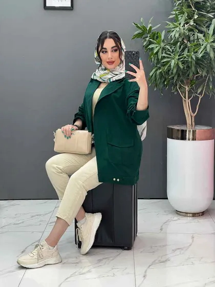 مانتو لینن آستین پاگن دو جیب