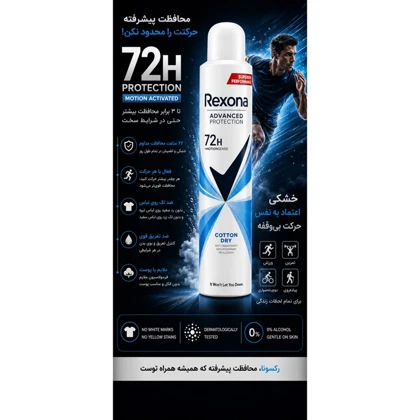 اسپری ضدتعریق رکسونا مدل Arg Advanced Protection Cotton Dry حجم 200 میلی‌لیتر