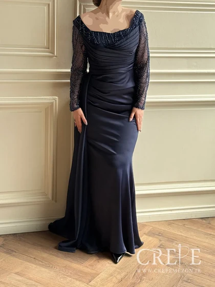 ماکسی چپ و راستی آستین کار شده نیلا