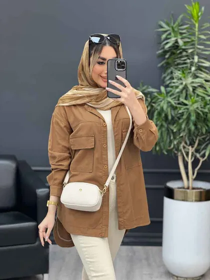 مانتو آستین برش‌دار دو جیب