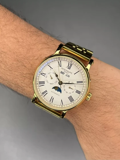 ساعت مچی پتک فیلیپ فول دیت طلایی صفحه سفید Patek Philippe