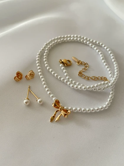 گردنبند و گوشواره میخی مرواریدی ژوپینگ