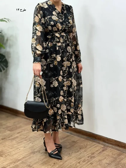 پیراهن بلند حریر آستردار آوا کد 5036