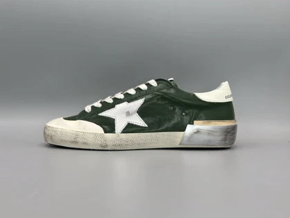 کتانی گلدن گوس سوپر استار چرم سبز نقره ای کرم/Golden Goose super star