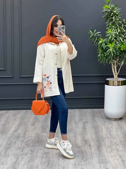 مانتو لینن نچرال گلدوزی