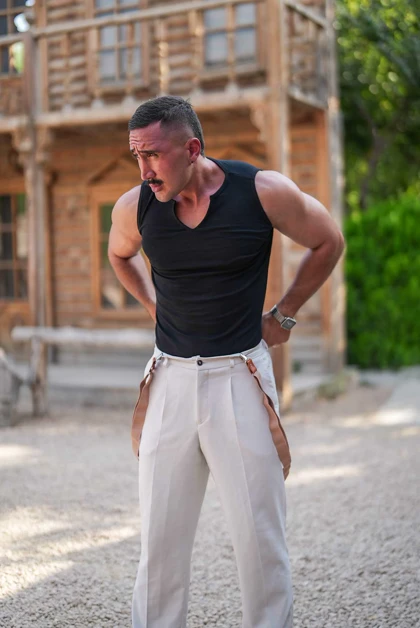 رکابی تنک تاپ یغه کوبایی مشکی OLD SCHOOL