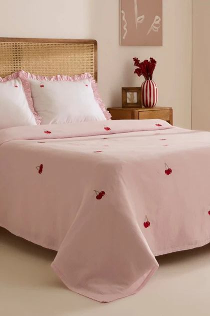 سرویس روتختی پیکه دو نفره Karaca Home مدل Cherry Grove پنبه - صورتی