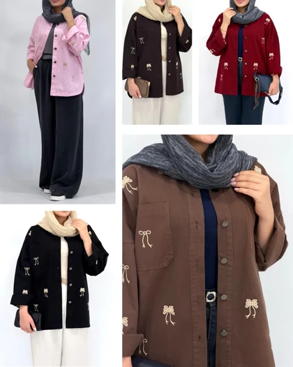 مانتو کتان کاغذی گلدوزی papion