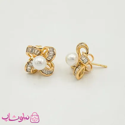 گوشواره میخی ژوپینگ مدل گل و مروارید