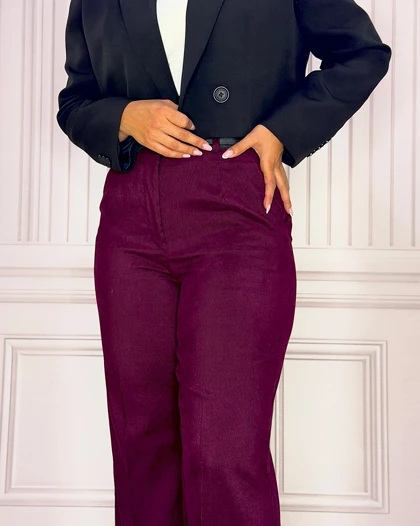 خرید شلوار بگ مخمل کبریتی زرشکی زنانه قد 107 Women's Burgundy Corduroy Baggy Pants کد 914100