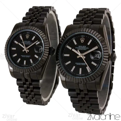 ست ساعت رولکس دیت جاست تمام مشکی ایندکس خطی 106848