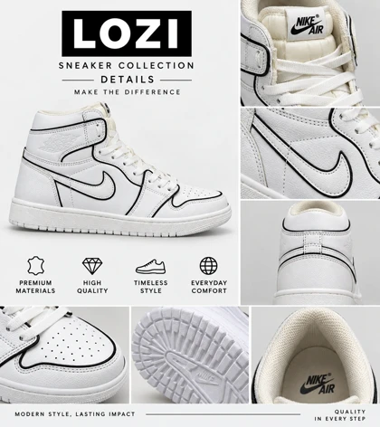 کتانی ساق‌دار نایک ایر جردن 1 سفید مدل 9692 استایل Streetwear