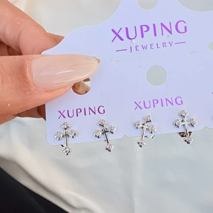 گوشواره صلیب نگین‌دار سیلور ژوپینگ