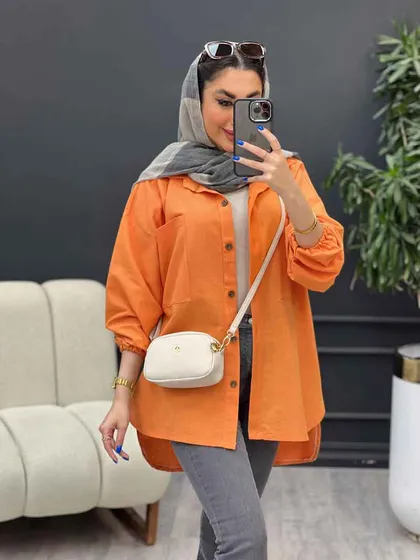مانتو لینن آستین کش دو جیب