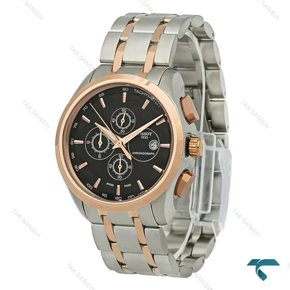 ساعت تیسوت مردانه سه موتوره دورنگ رز صفحه مشکی Tissot-8265-G