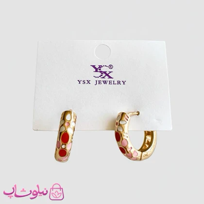 گوشواره دخترانه YSX مدل حلقه‌ای قرمز سفید کد 2991
