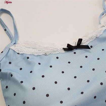 کراپ تاپ زنانه مدل پددار خال‌خالی رنگ آبی ماییلدا کد 5301 -6853