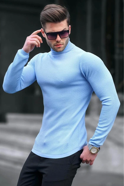 ژاکت بافتنی مردانه یقه اسکی آبی 6306