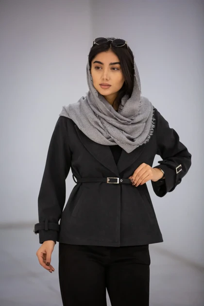 پالتو زنانه لامر تک دکمه کمر پرچ