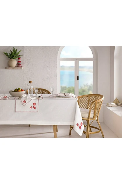 رومیزی Özdilek مدل Coral Garden پلی‌استر - شیری