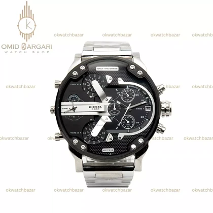 ساعت مچی دیزل هفت موتوره بند سیلور صفحه مشکی Diesel DZ7333
