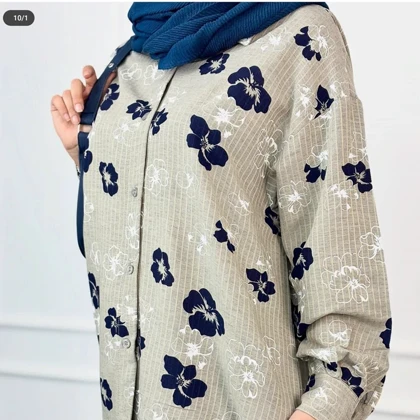 مانتو زنانه لینن دیپلمات گل‌دار