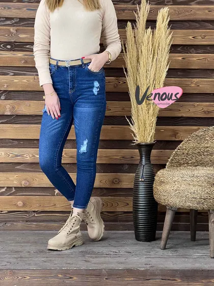 جین اسکینی سورمه ای زاپ‌دار