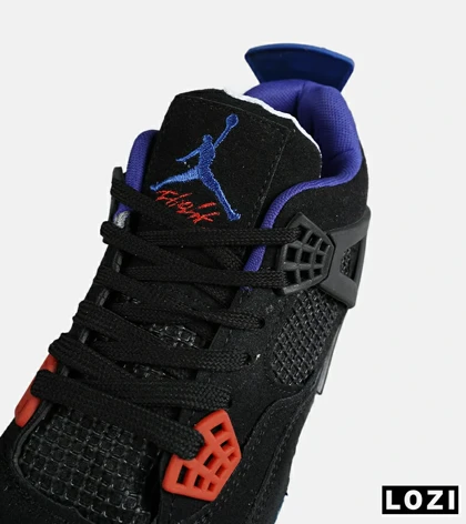 کتانی ساق‌دار بزرگ پا آبی مشکی آبی قرمز Nike air jordan 4 مدل 8341
