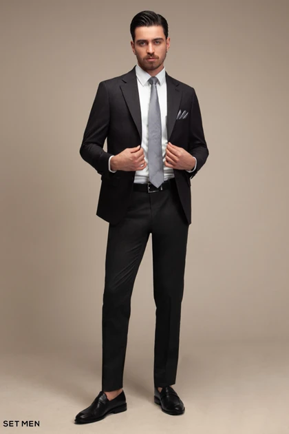 کت تک مردانه یقه انگلیسی نیم آستر دو دکمه دو چاک