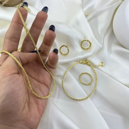 نیم ست زنانه مدل تابان طرح خاویاری رنگ طلایی