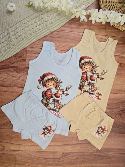 ست رکابی و شورت بچگانه طرح کریسمس