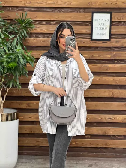 مانتو راه راه دو جیب آستین پاگن