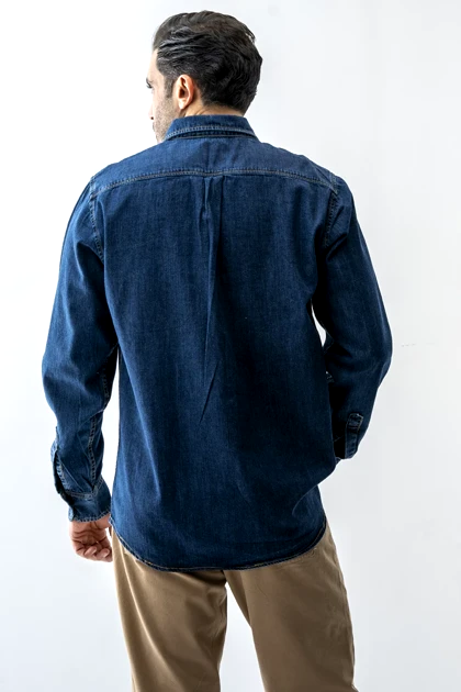 پیراهن جین نیم قاپک یقه دار مردانه