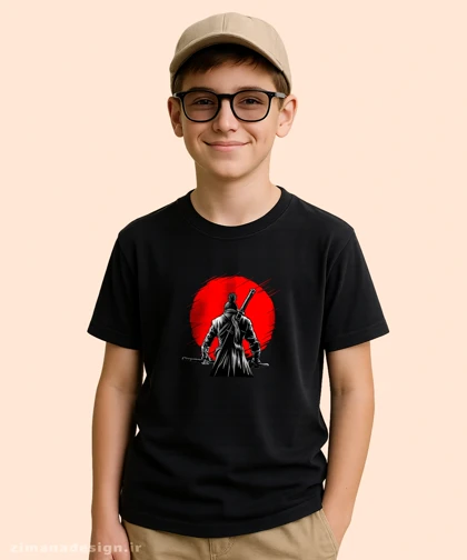 تیشرت بچگانه مدل One-armed Wolf red sun 2