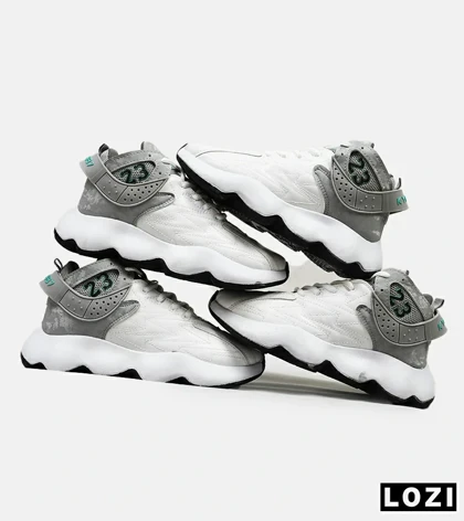 کفش کتانی ساق‌دار مردانه سفید طوسی Nike air jordan 23
