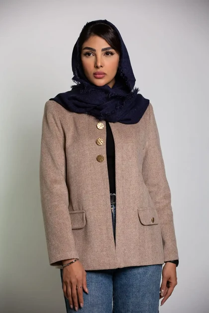 پالتو کت یقه گرد جناقی دکمه نما