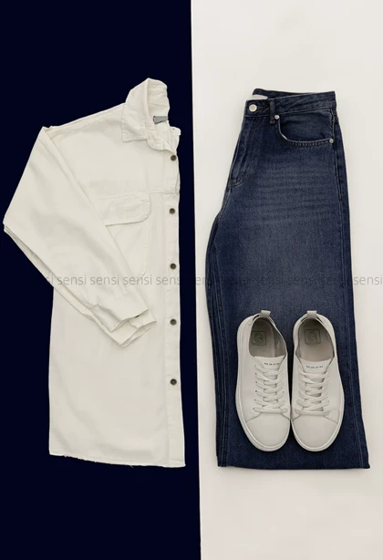 شومیز مانتویی کتان دو جیب کد1005097