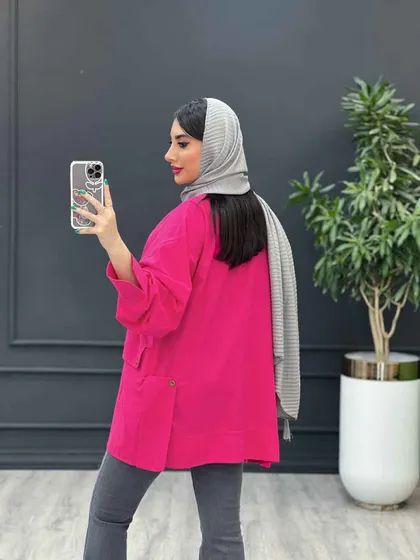 مانتو لینن سر آستین چاک دو جیب