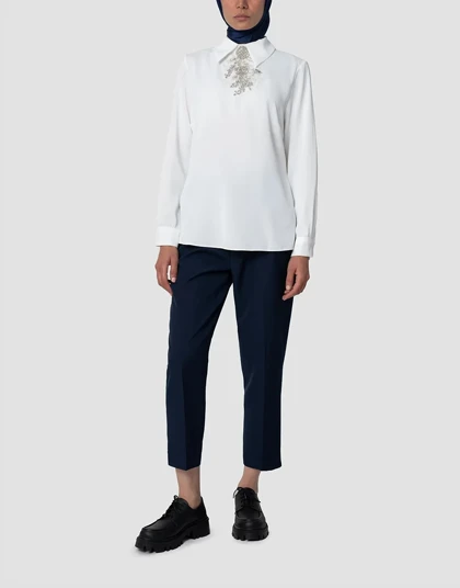 حریر ابریشم یقه دار پیش کریستال